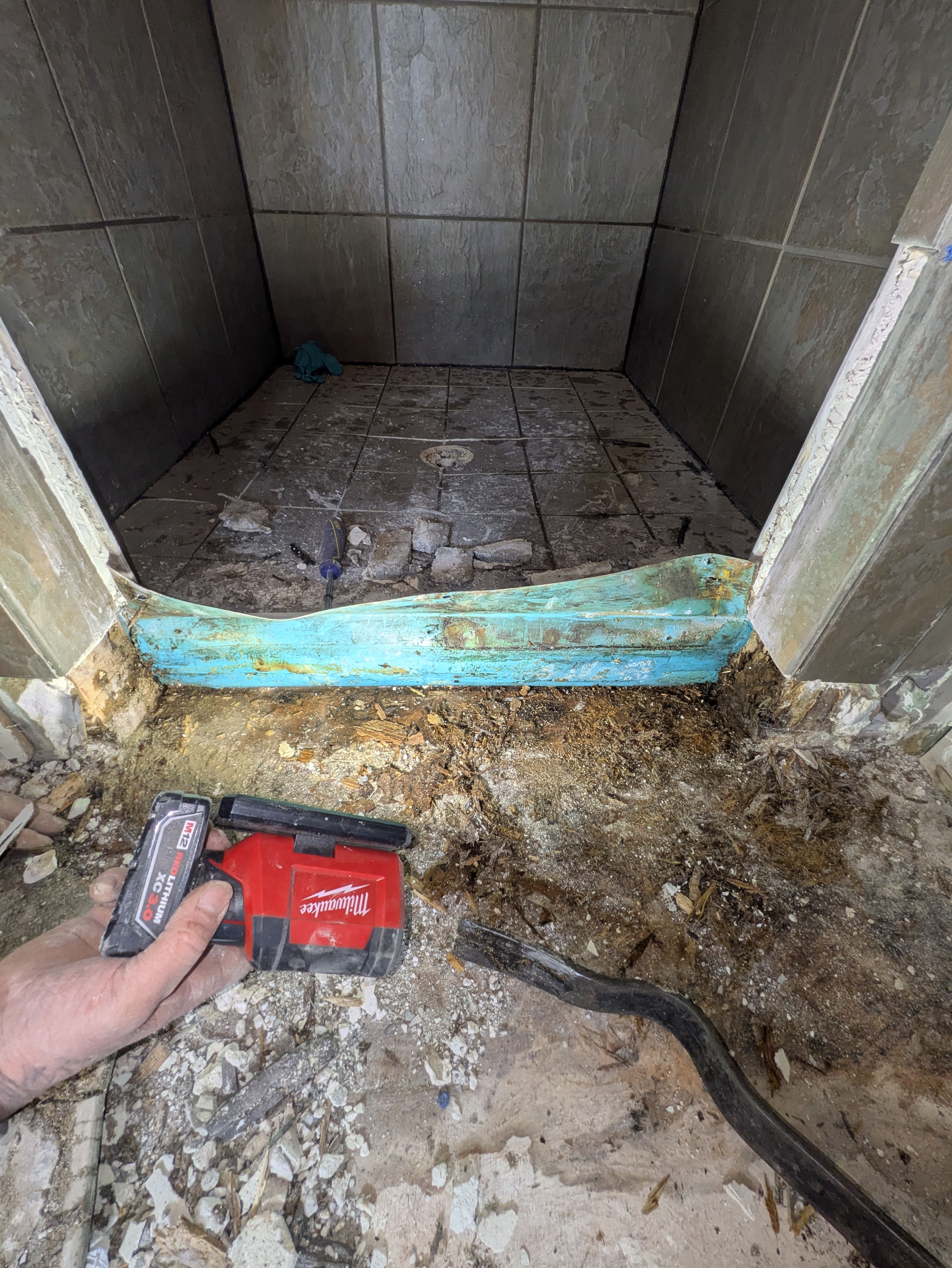 New framing being installed to fix bathroom floor rot in Athens